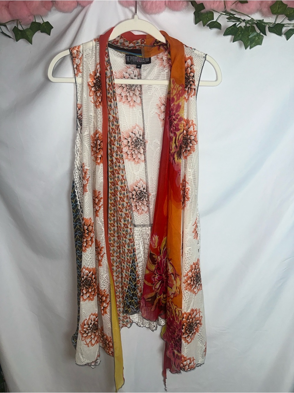 The Pyramid Collection Orange & Cream Floral Scarf Vest